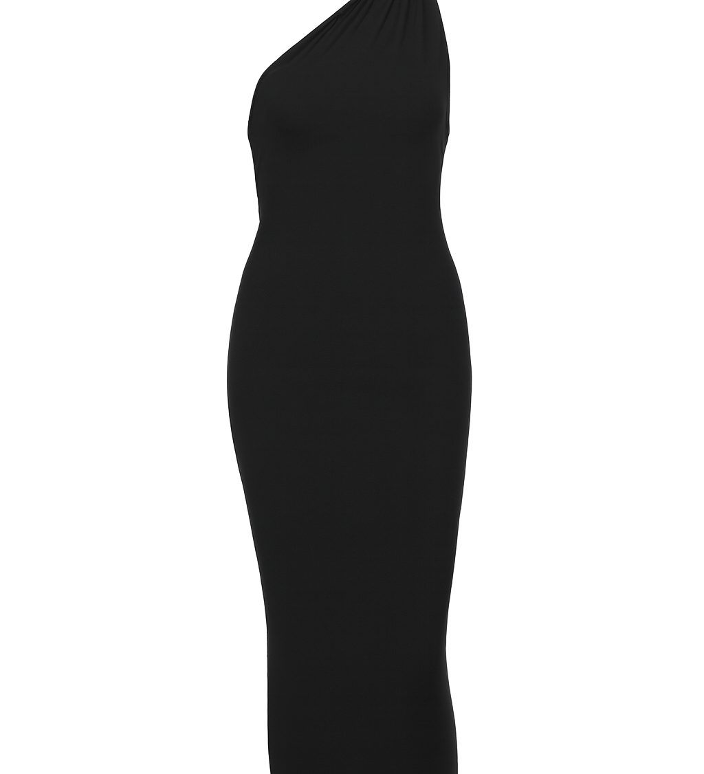 Asymmetric Halter Maxi Dress - Black - front