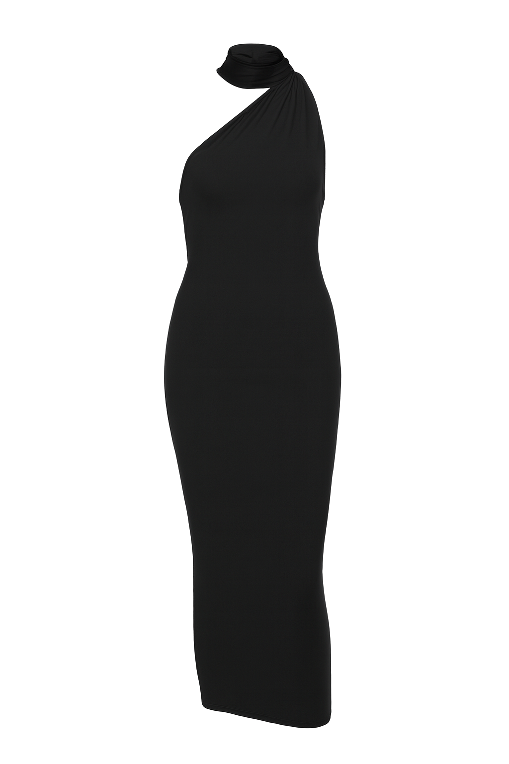 Asymmetric Halter Maxi Dress - Black - front