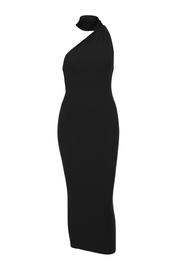Asymmetric Halter Maxi Dress - Black - front