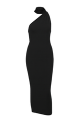 Asymmetric Halter Maxi Dress - Black