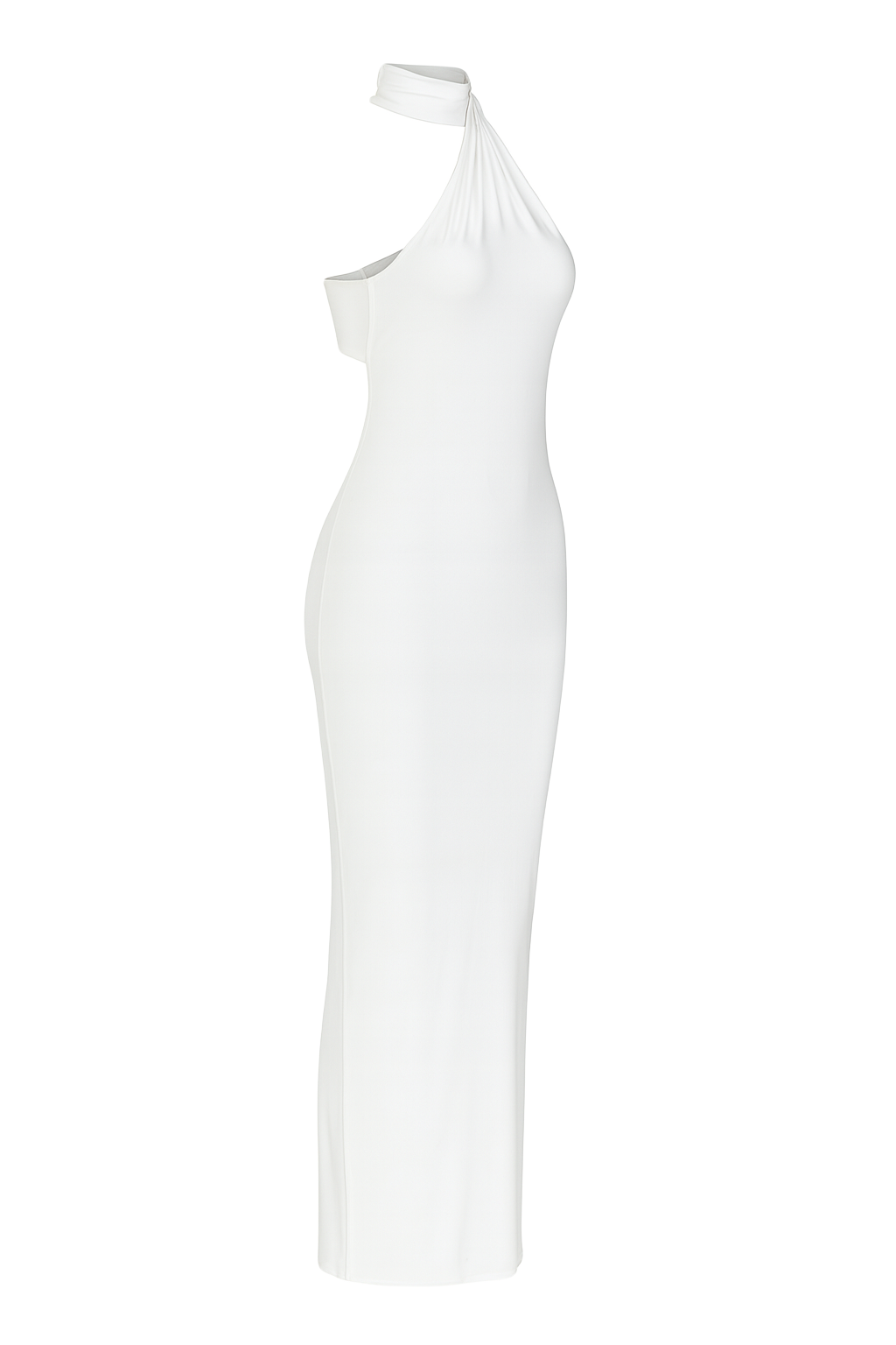 Asymmetric Halter Maxi Dress - White - side