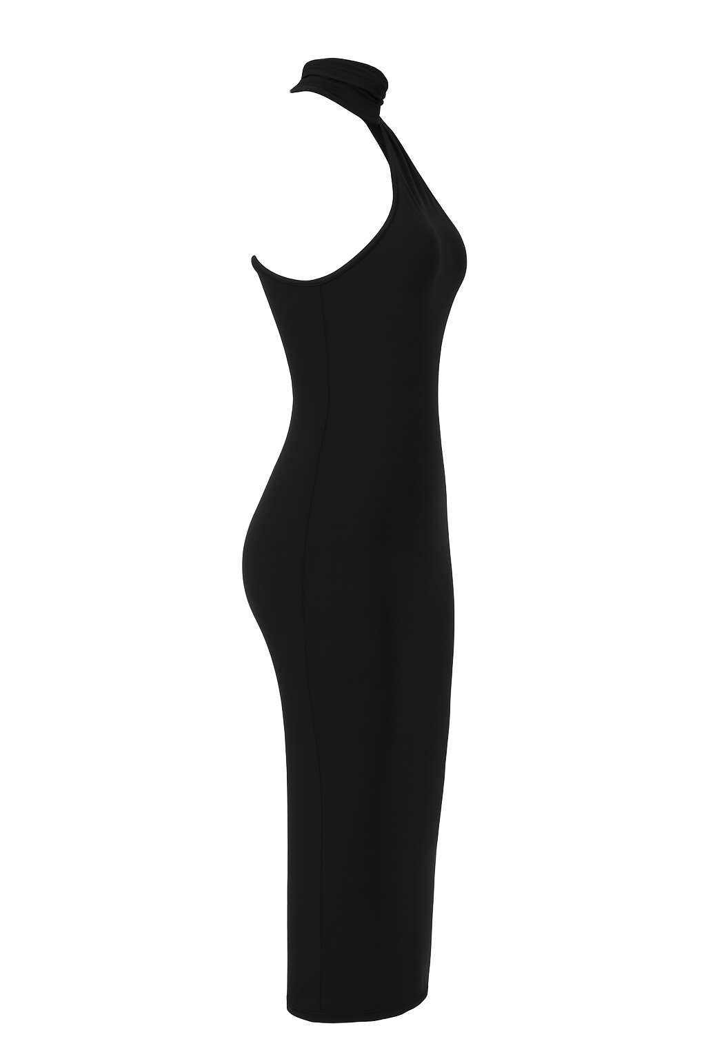 Asymmetric Halter Maxi Dress - Black - side