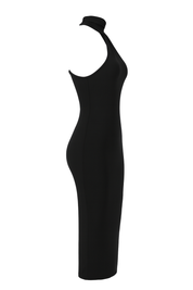 Asymmetric Halter Maxi Dress - Black - side