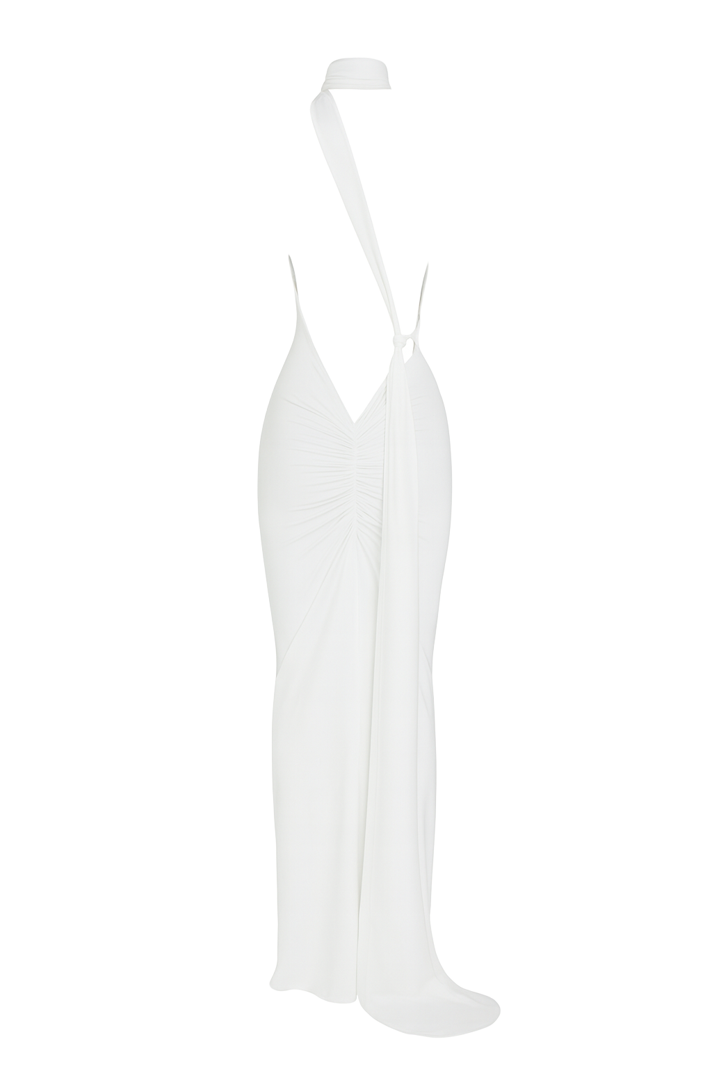 Asymmetric Halter Maxi Dress - White - back