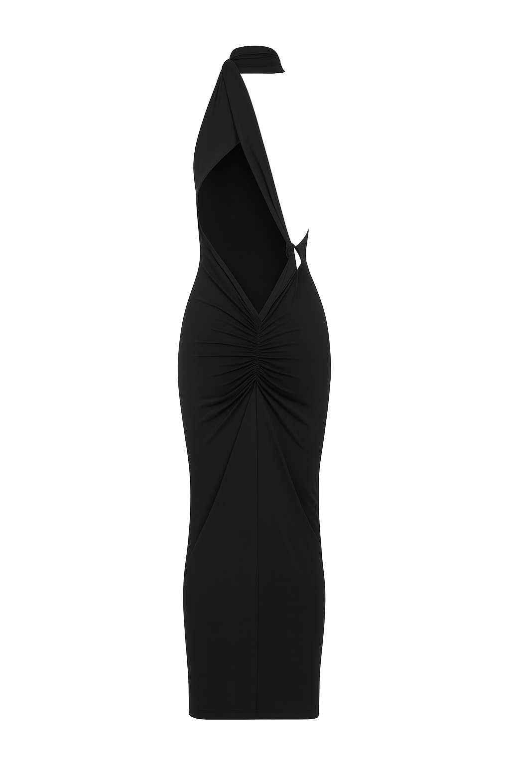 Asymmetric Halter Maxi Dress - Black - back