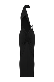 Asymmetric Halter Maxi Dress - Black - back