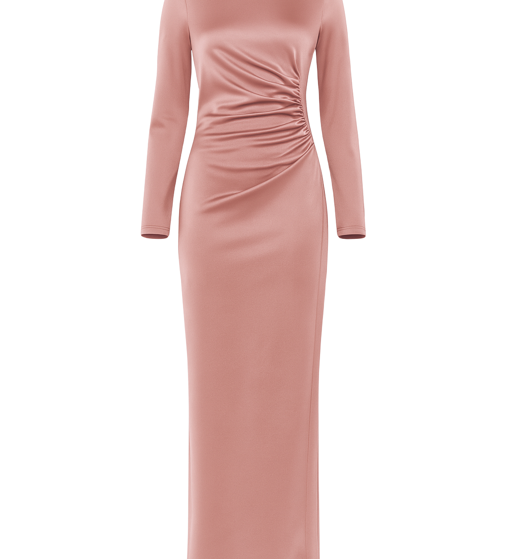 Ruched Satin Maxi Dress - Dusty Pink - front