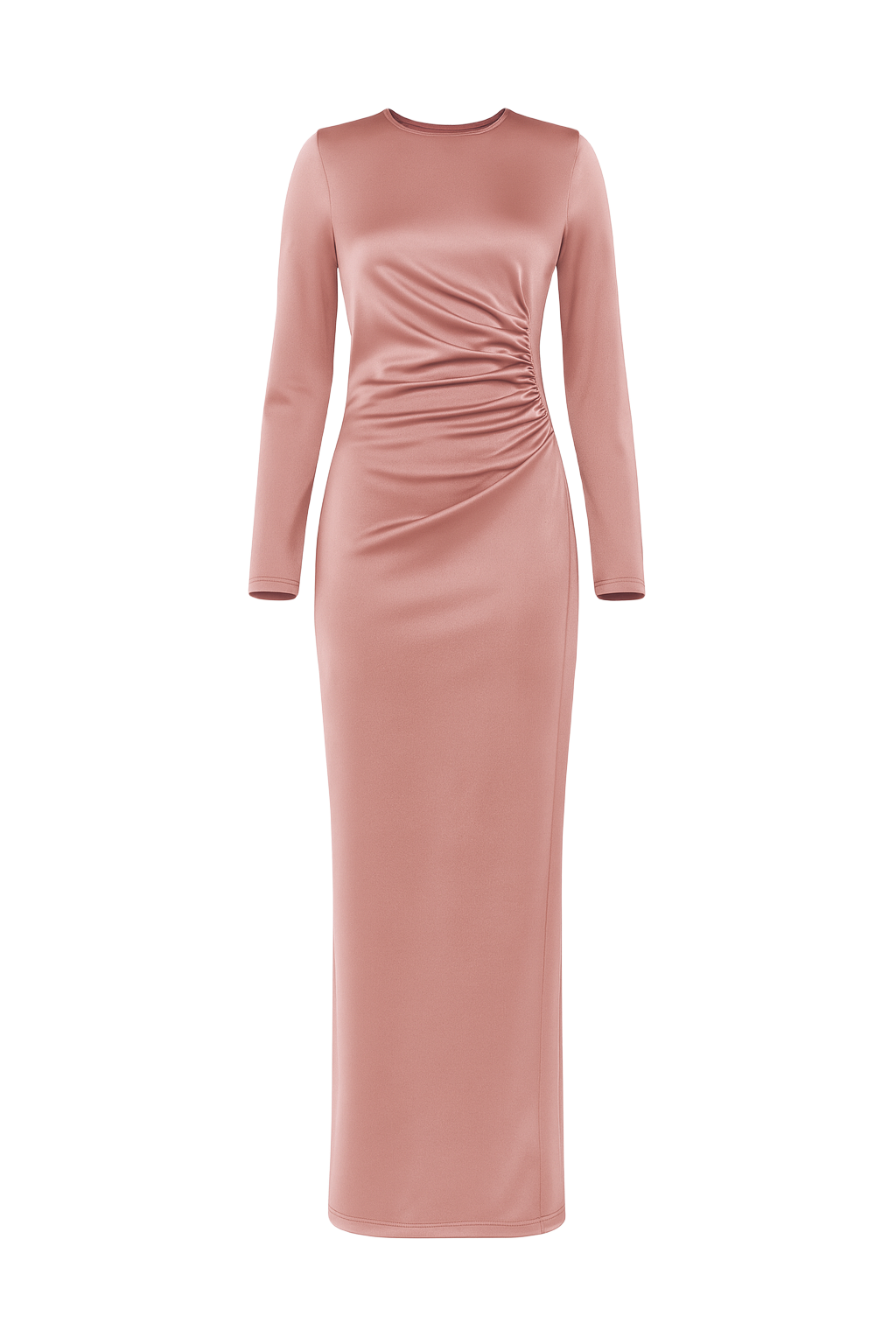 Ruched Satin Maxi Dress - Dusty Pink - front