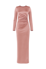 Ruched Satin Maxi Dress - Dusty Pink