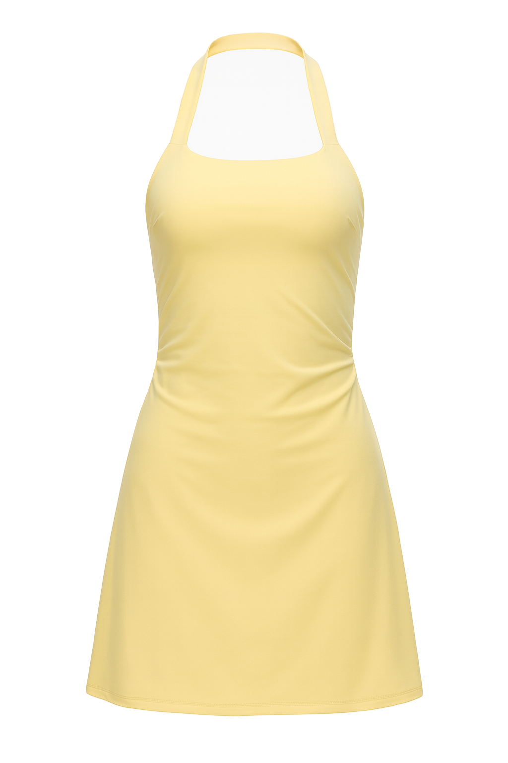 Ruched Halter Mini Dress - Pale Yellow - front