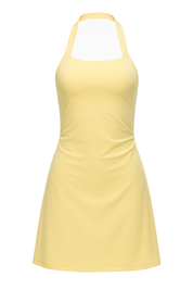 Ruched Halter Mini Dress - Pale Yellow - front