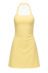 Ruched Halter Mini Dress - Pale Yellow