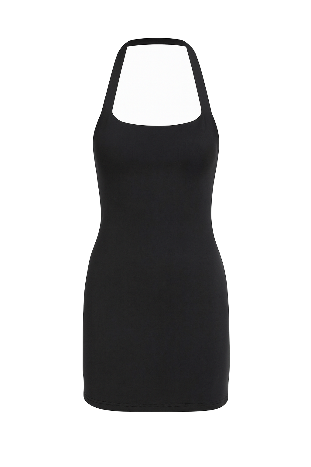 Ruched Halter Mini Dress - Black - front