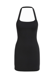 Ruched Halter Mini Dress - Black - front