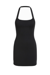 Ruched Halter Mini Dress - Black