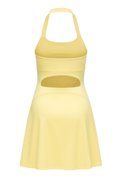 Ruched Halter Mini Dress - Pale Yellow - back