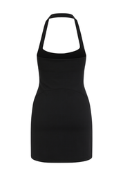 Ruched Halter Mini Dress - Black - back