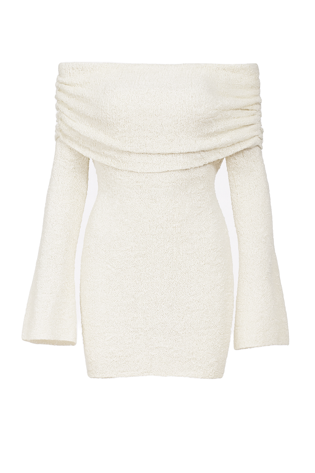 Textured Off Shoulder Dress - Ivory - front