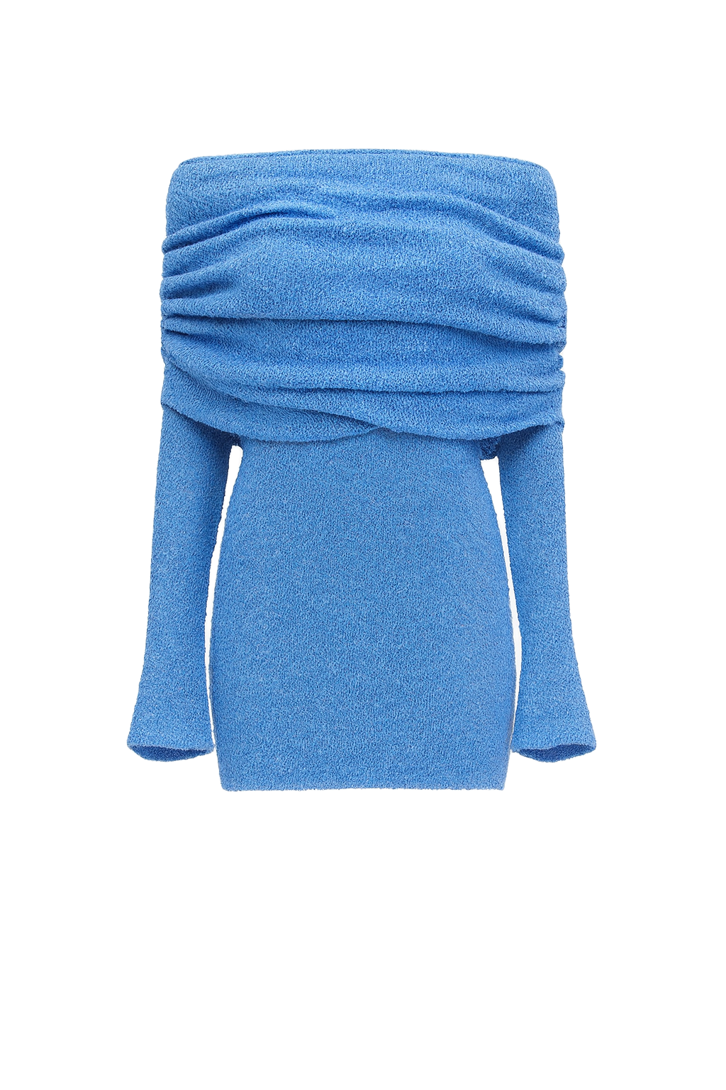 Textured Off Shoulder Dress - Blue Knit - front