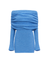 Textured Off Shoulder Dress - Blue Knit