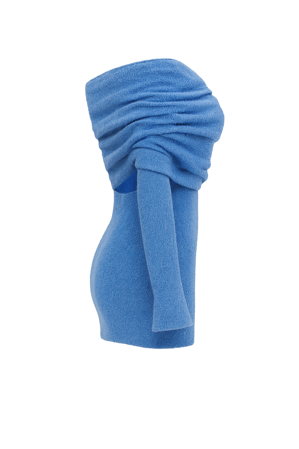 Textured Off Shoulder Dress - Blue Knit - side