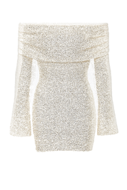 Textured Off Shoulder Dress - Ivory - back