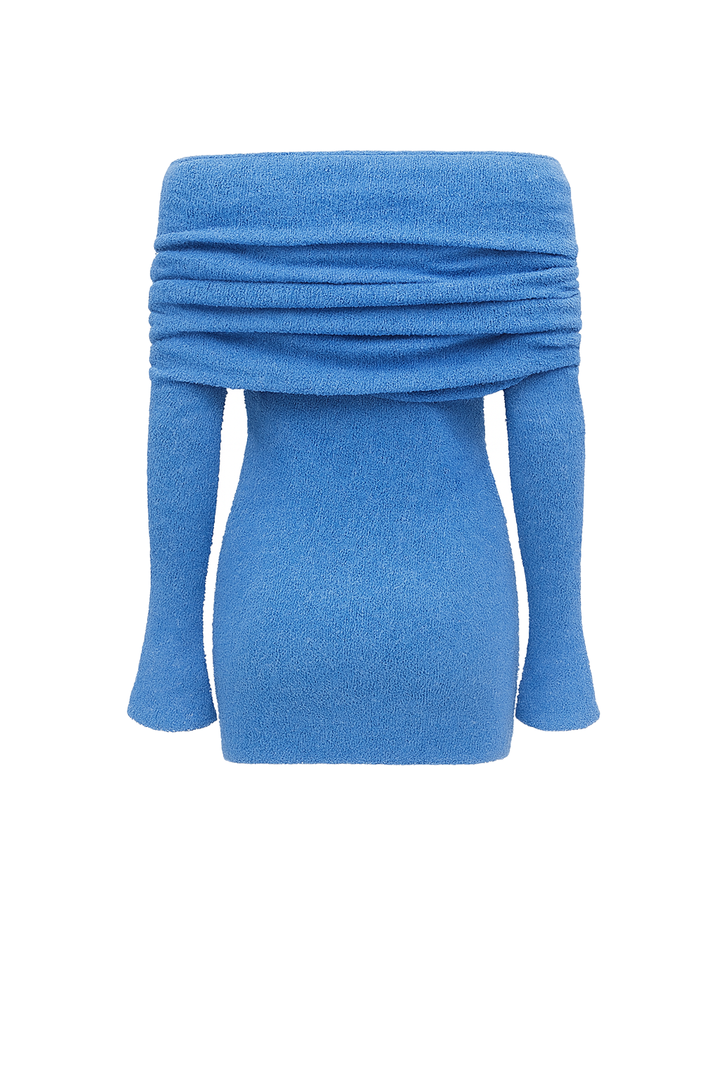 Textured Off Shoulder Dress - Blue Knit - back