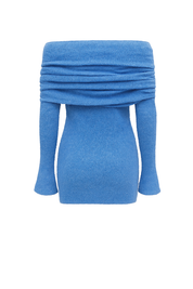 Textured Off Shoulder Dress - Blue Knit - back