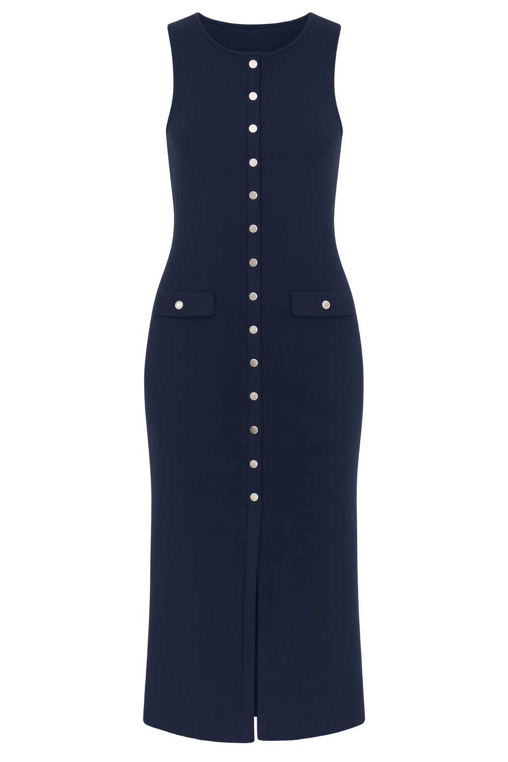 Button Accent Midi Dress - Navy - front