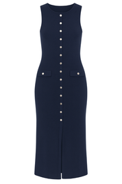 Button Accent Midi Dress - Navy - front