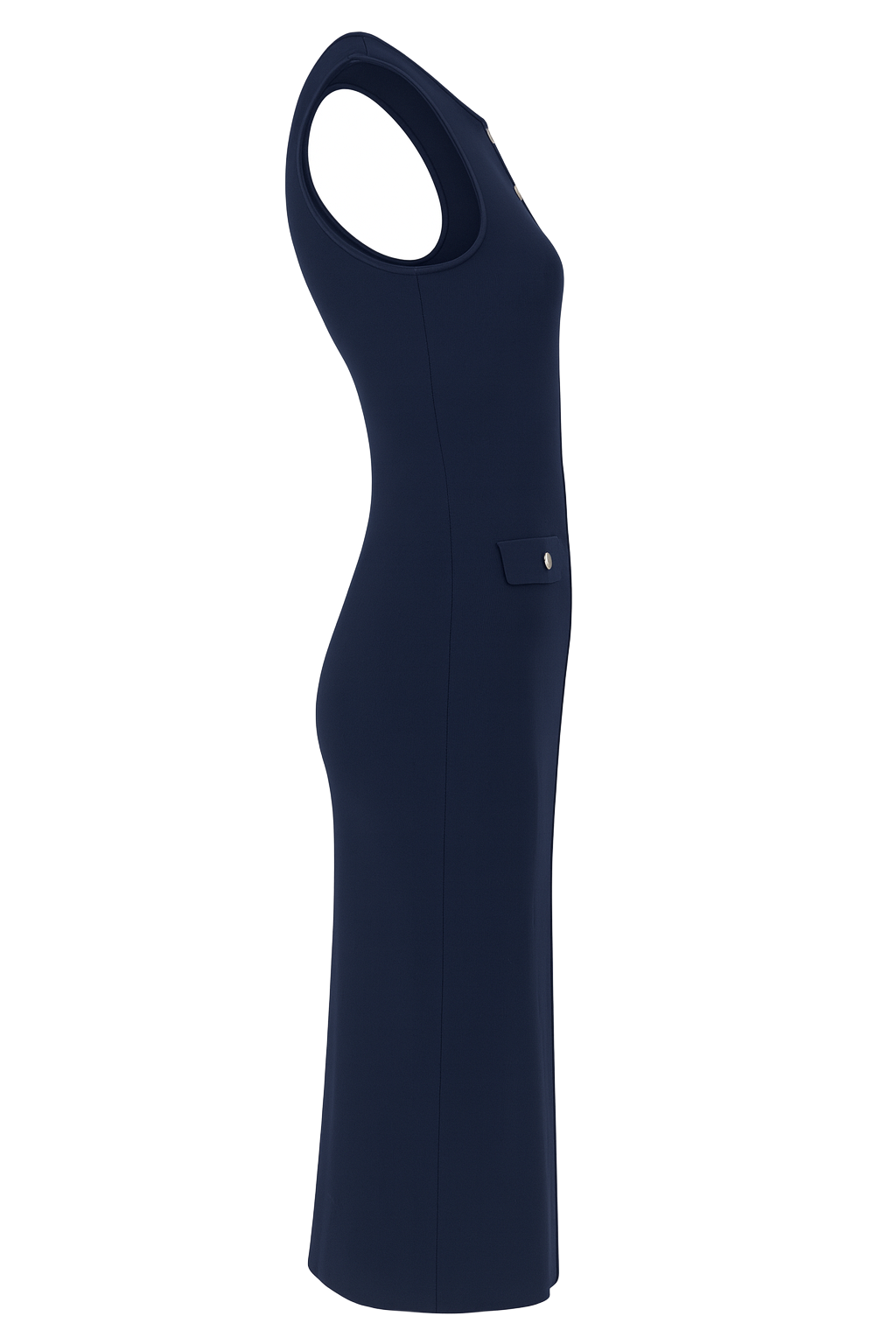 Button Accent Midi Dress - Navy - side