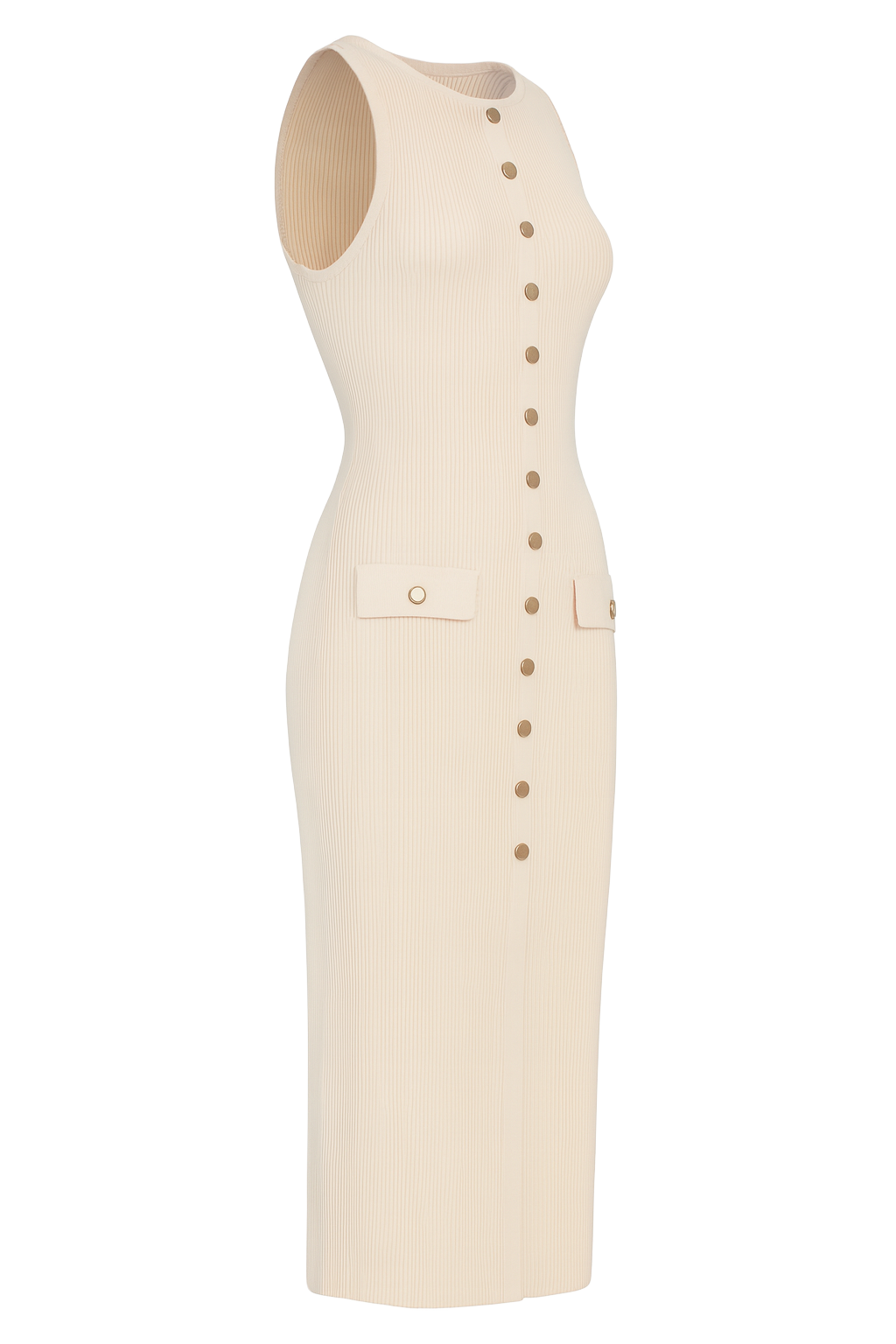 Button Accent Midi Dress - Beige - side