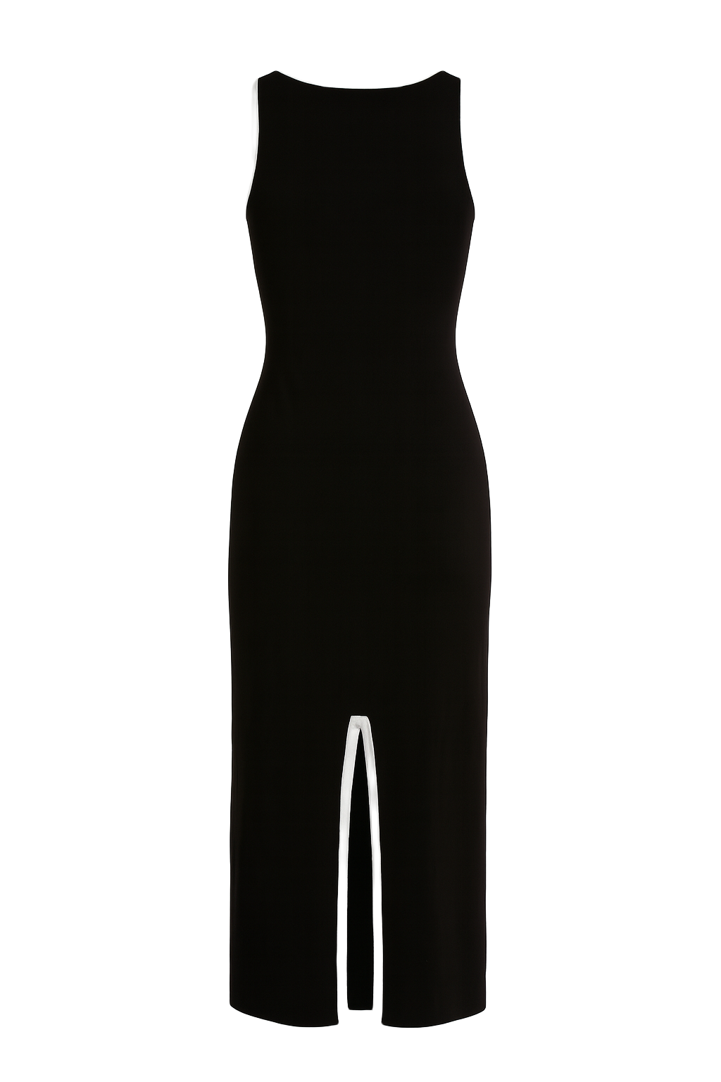 Button Accent Midi Dress - Black with White Trim - back