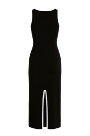 Button Accent Midi Dress - Black with White Trim - back