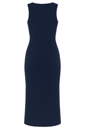 Button Accent Midi Dress - Navy - back