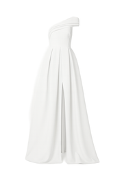 One Shoulder High Slit Gown - White - front