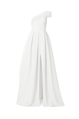 One Shoulder High Slit Gown - White