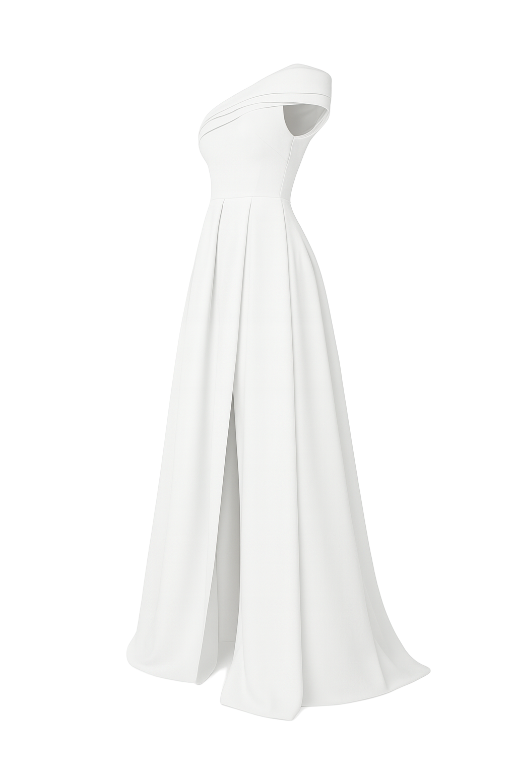 One Shoulder High Slit Gown - White - side