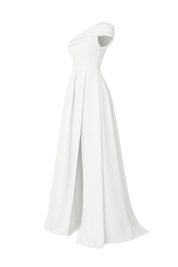 One Shoulder High Slit Gown - White - side