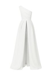 One Shoulder High Slit Gown - White - back