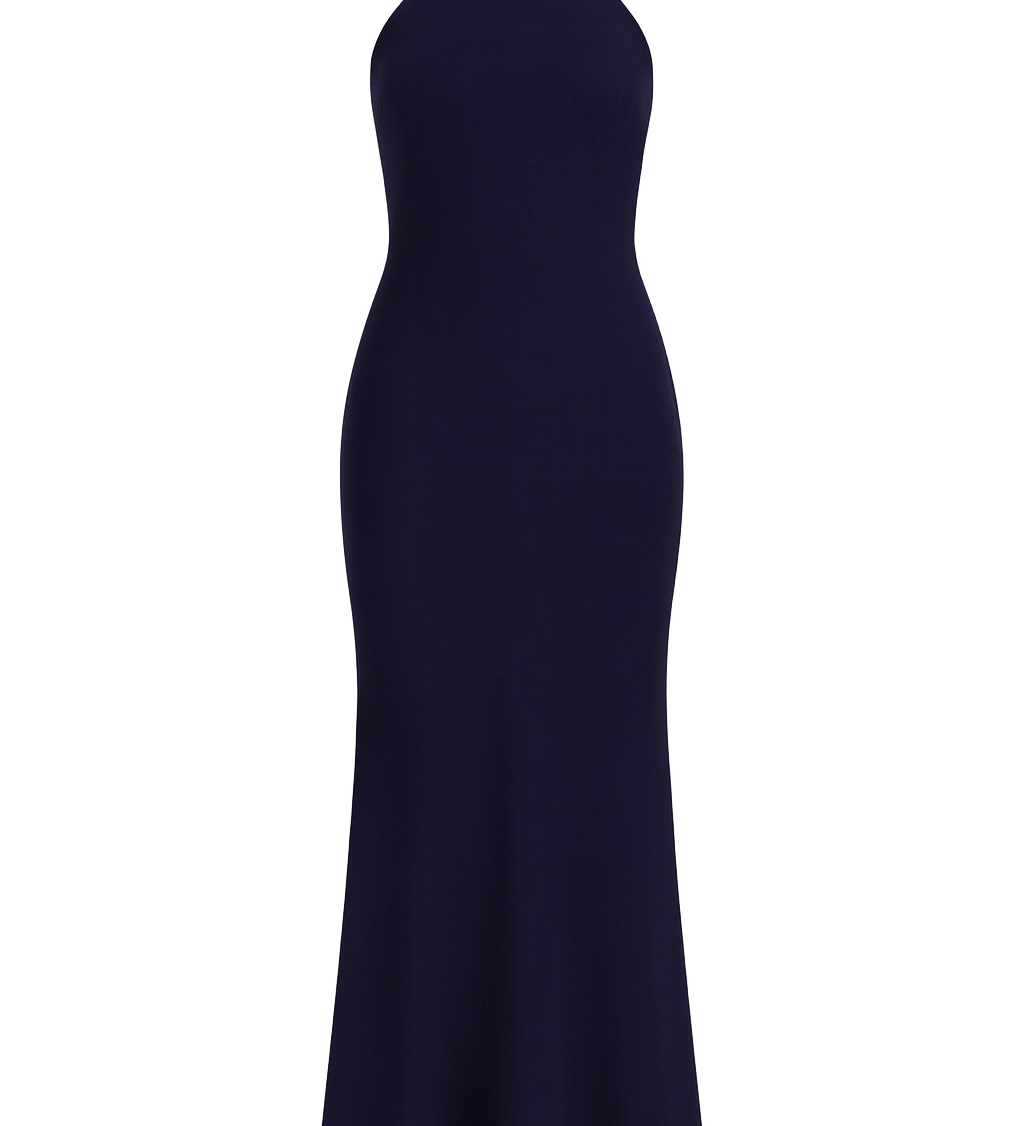 Satin Halter Maxi Dress - Navy Blue - front