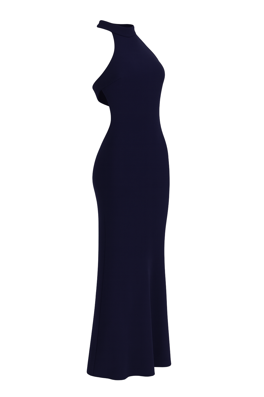 Satin Halter Maxi Dress - Navy Blue - side
