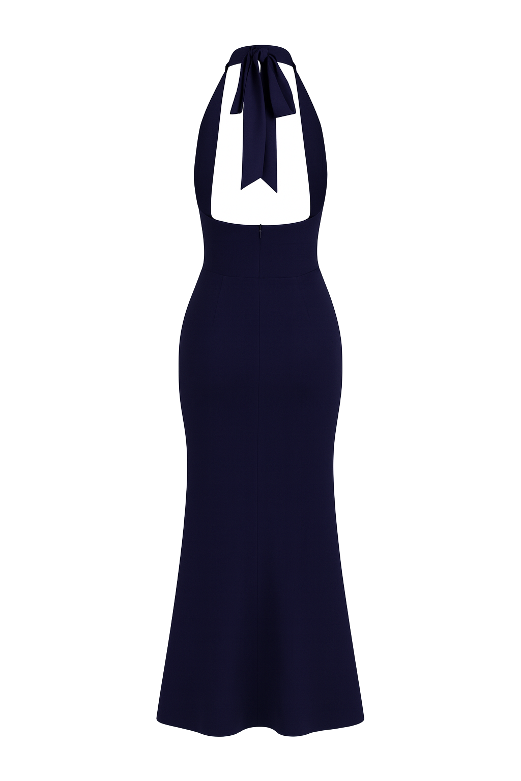 Satin Halter Maxi Dress - Navy Blue - back