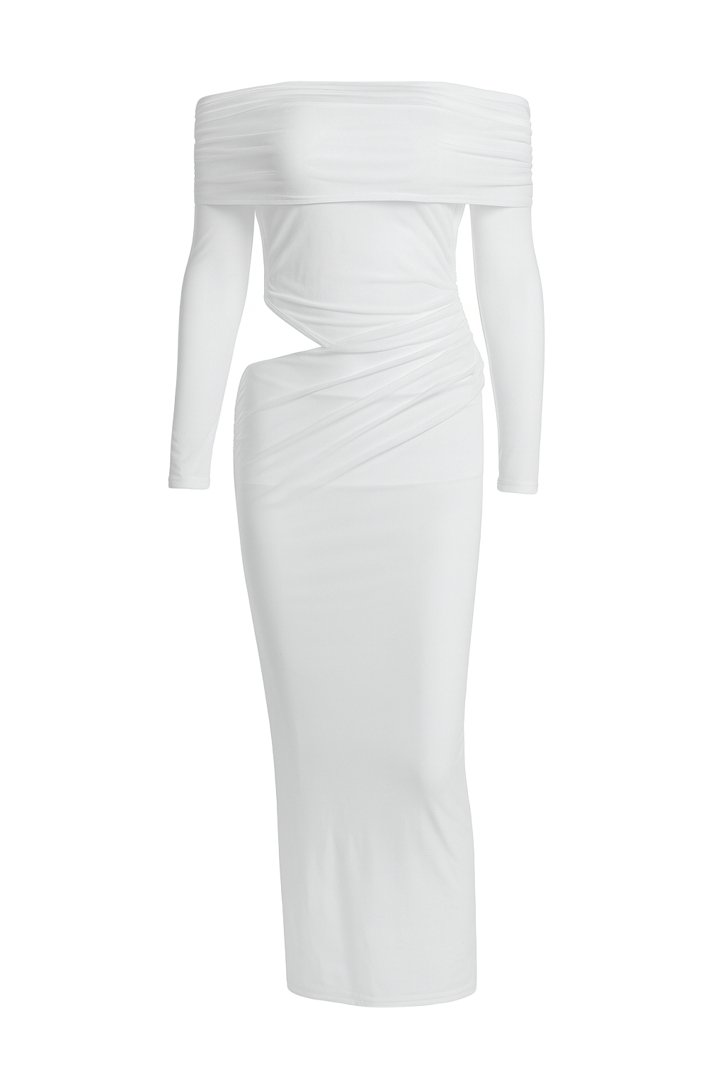 Off Shoulder Maxi Dress - White - front