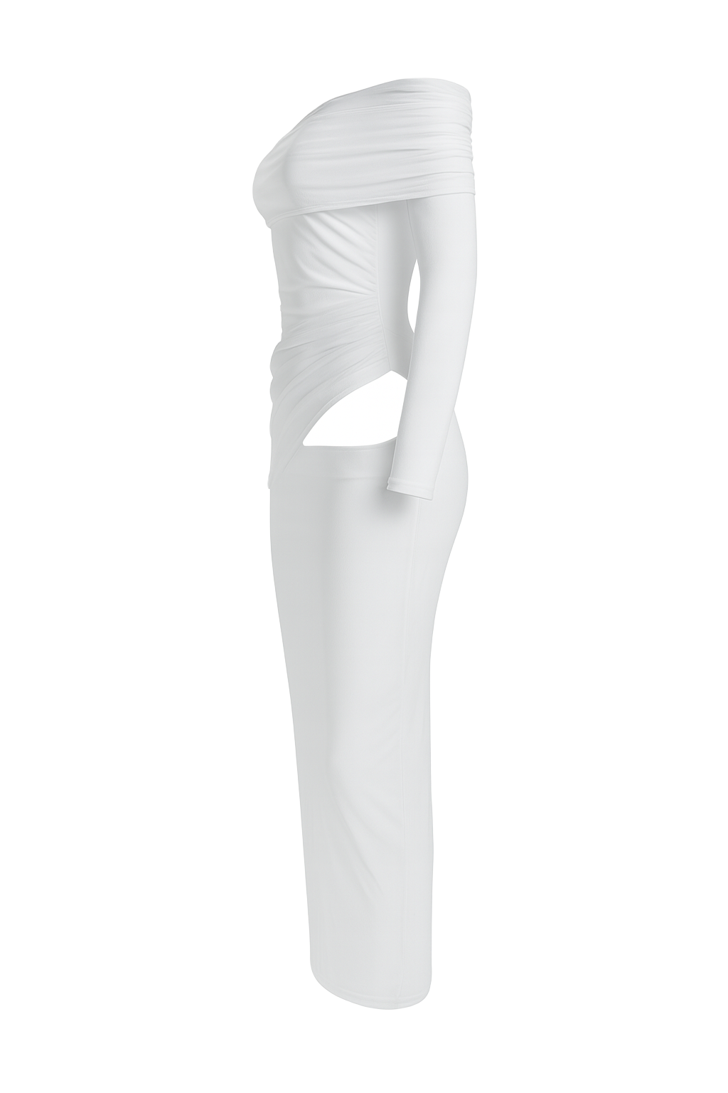 Off Shoulder Maxi Dress - White - side