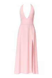 Plunge Halter Maxi Dress - Pink - front