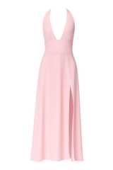 Plunge Halter Maxi Dress - Pink