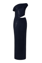 Sequin Asymmetric Cutout Maxi Dress - Navy - front