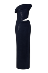 Sequin Asymmetric Cutout Maxi Dress - Navy