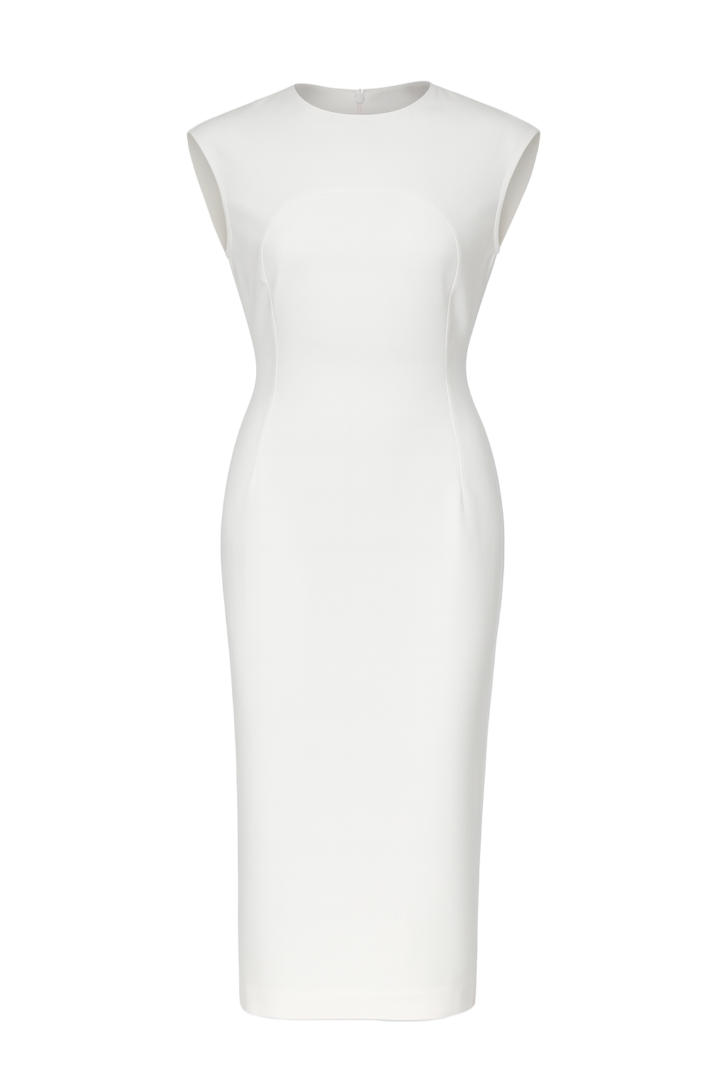 Structured Sleeveless Midi Dress - White - front